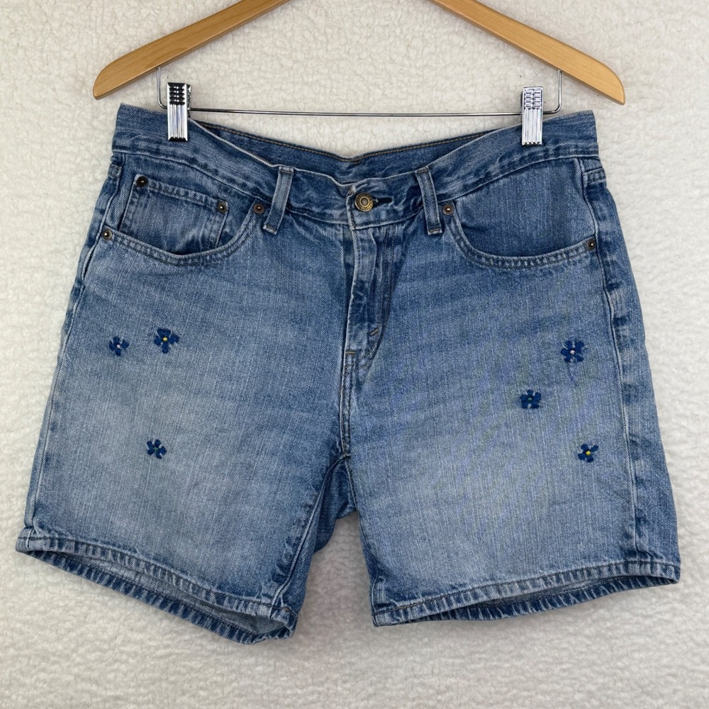 Levis 10 30 Womens Light Wash Embroidered Floral Denim‎ Jean Shorts Regular Fit